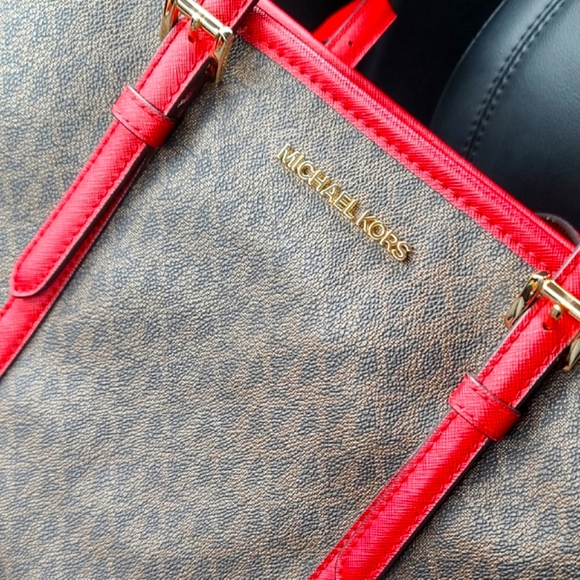 Michael Kors Red and Brown Jet Set Designer Tote - Picture 3 of 7